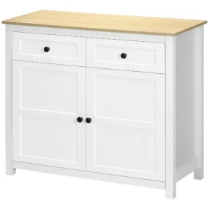 Sideboard, Modern Kitchen Storage Cabinet with Drawers and Adjustable Shelf, for Living Room and Entryway, White