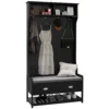 Coat Rack Shoe Bench, Hall Tree with Bench and Shoe Storage, Entryway Bench with 4 Hooks, 2 Drawers, 2 Shelves, Black