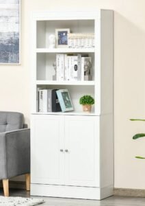 Kitchen Buffet with Hutch, Freestanding Cupboard, Pantry with 6-Tier Shelving, 2 Doors Cabinet with Adjustable Shelves, White, Wood Grain. 72"