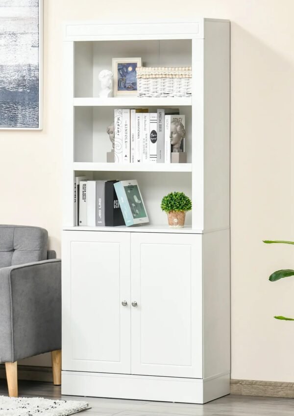 Kitchen Buffet with Hutch, Freestanding Cupboard, Pantry with 6-Tier Shelving, 2 Doors Cabinet with Adjustable Shelves, White, Wood Grain. 72"