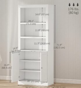 Kitchen Buffet with Hutch, Freestanding Cupboard, Pantry with 6-Tier Shelving, 2 Doors Cabinet with Adjustable Shelves, White, Wood Grain. 72"