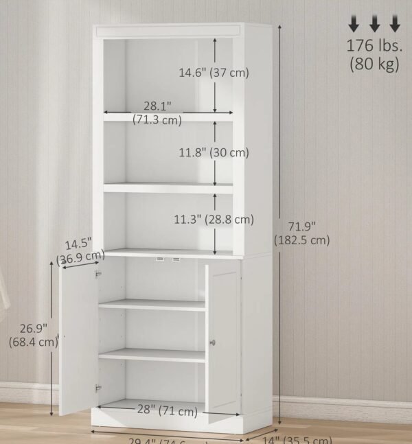 Kitchen Buffet with Hutch, Freestanding Cupboard, Pantry with 6-Tier Shelving, 2 Doors Cabinet with Adjustable Shelves, White, Wood Grain. 72"
