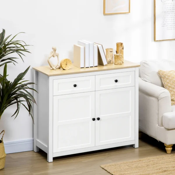 Sideboard, Modern Kitchen Storage Cabinet with Drawers and Adjustable Shelf, for Living Room and Entryway, White