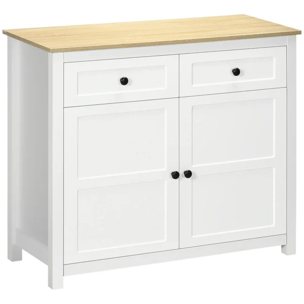 Sideboard, Modern Kitchen Storage Cabinet with Drawers and Adjustable Shelf, for Living Room and Entryway, White