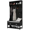 Coat Rack Shoe Bench, Hall Tree with Bench and Shoe Storage, Entryway Bench with 4 Hooks, 2 Drawers, 2 Shelves, Black