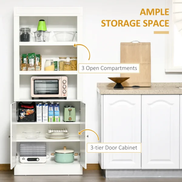 Kitchen Buffet with Hutch, Freestanding Cupboard, Pantry with 6-Tier Shelving, 2 Doors Cabinet with Adjustable Shelves, White, Wood Grain. 72"