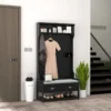 Coat Rack Shoe Bench, Hall Tree with Bench and Shoe Storage, Entryway Bench with 4 Hooks, 2 Drawers, 2 Shelves, Black