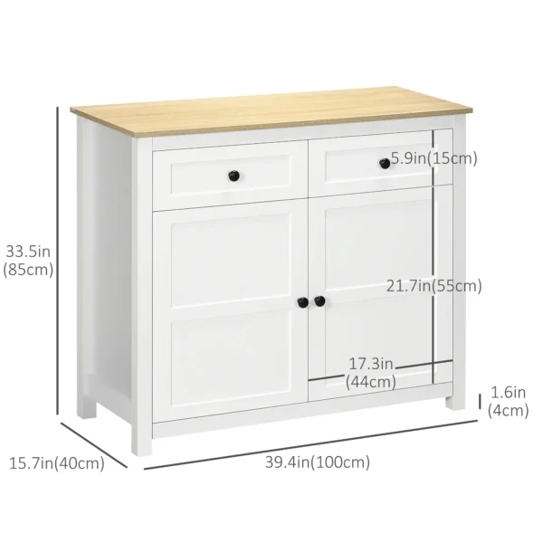 Sideboard, Modern Kitchen Storage Cabinet with Drawers and Adjustable Shelf, for Living Room and Entryway, White