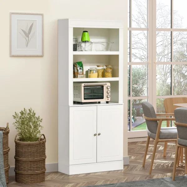Kitchen Buffet with Hutch, Freestanding Cupboard, Pantry with 6-Tier Shelving, 2 Doors Cabinet with Adjustable Shelves, White, Wood Grain. 72"