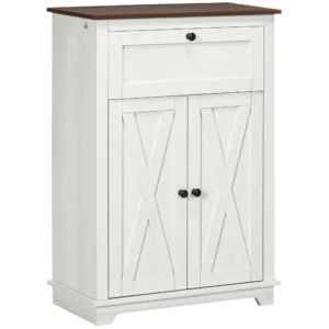 Farmhouse Sideboard Storage Cabinet with Doors and Drawer for Kitchen, Living room, 23.6" x 11.8" x 34.4", White