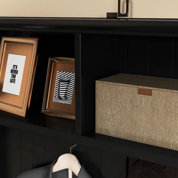 Coat Rack Shoe Bench, Hall Tree with Bench and Shoe Storage, Entryway Bench with 4 Hooks, 2 Drawers, 2 Shelves, Black