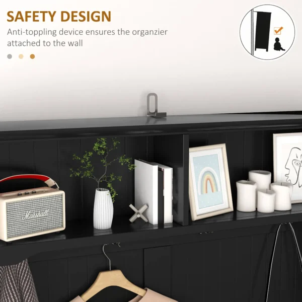Coat Rack Shoe Bench, Hall Tree with Bench and Shoe Storage, Entryway Bench with 4 Hooks, 2 Drawers, 2 Shelves, Black